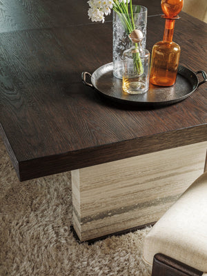 Lexington Artistica Home Venerato Rectangular Dining Table – Contemporary Elegance With Distressed Wood & Unique Travertine Base Mocha Wood 2270-877c