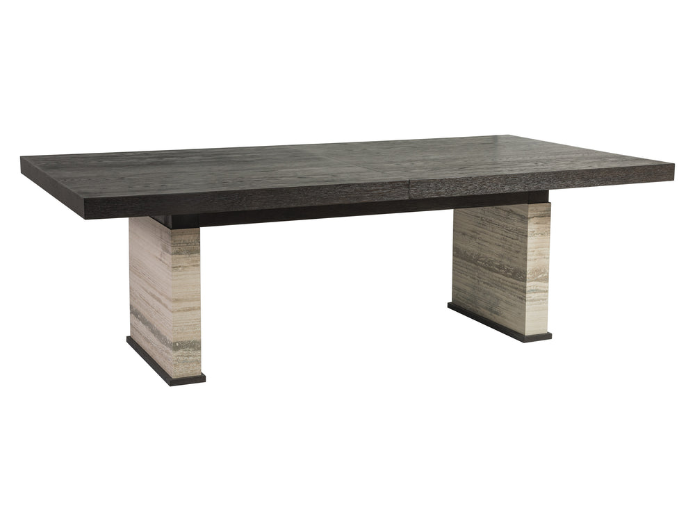 Lexington Artistica Home Venerato Rectangular Dining Table – Contemporary Elegance With Distressed Wood & Unique Travertine Base Mocha Wood 2270-877c
