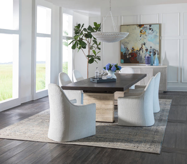 Lexington Artistica Home Venerato Rectangular Dining Table – Contemporary Elegance With Distressed Wood & Unique Travertine Base Mocha Wood 2270-877c
