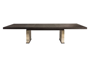 Lexington Artistica Home Venerato Rectangular Dining Table – Contemporary Elegance With Distressed Wood & Unique Travertine Base Mocha Wood 2270-877c