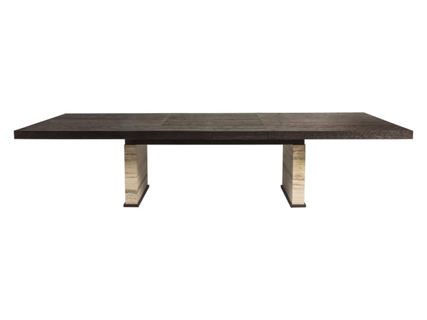Lexington Artistica Home Venerato Rectangular Dining Table – Contemporary Elegance With Distressed Wood & Unique Travertine Base Mocha Wood 2270-877c