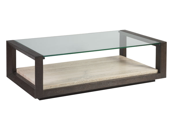 Lexington Artistica Home Venerato Rectangular Cocktail Table - Contemporary Design With Tempered Glass And Fantasy Travertine Mocha Wood 2270-945