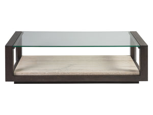 Lexington Artistica Home Venerato Rectangular Cocktail Table - Contemporary Design With Tempered Glass And Fantasy Travertine Mocha Wood 2270-945