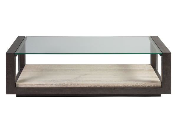 Lexington Artistica Home Venerato Rectangular Cocktail Table - Contemporary Design With Tempered Glass And Fantasy Travertine Mocha Wood 2270-945