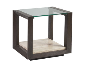 Lexington Artistica Home Venerato Contemporary Rectangular End Table With Tempered Glass Top And Unique Fantasy Travertine Shelf Mocha Wood 2270-955