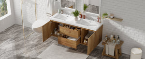 English Elm [video]59.3 Inch Wall Mounted Double Sink Vanity Wood Grain Mdf Soft Close Storage N729P000026N