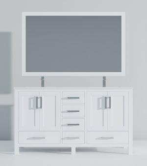 English Elm White Double Bath Vanity Set With 60" Quartz Top, Chrome Faucets, Storage, And 58" Framed Mirror B2731S00991-GIGA