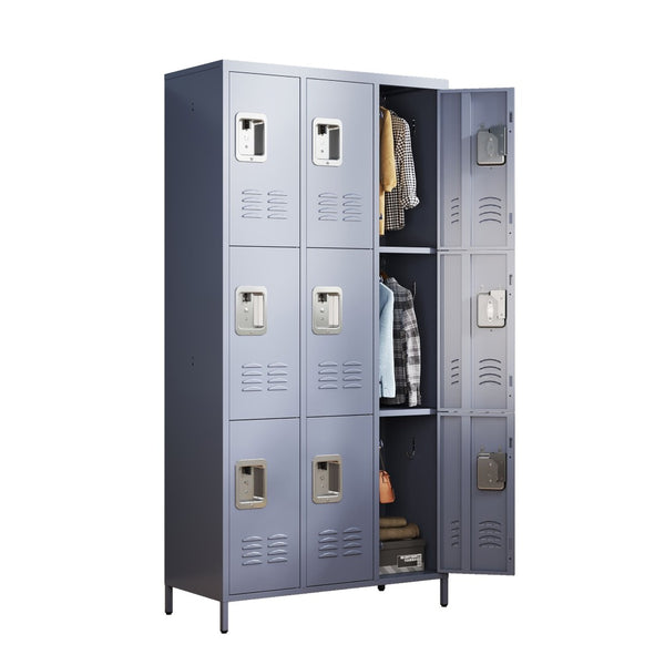 English Elm 9 Compartment Steel Locker Tower Powder Coated Gray for Gym Office or Bedroom T2398P251437