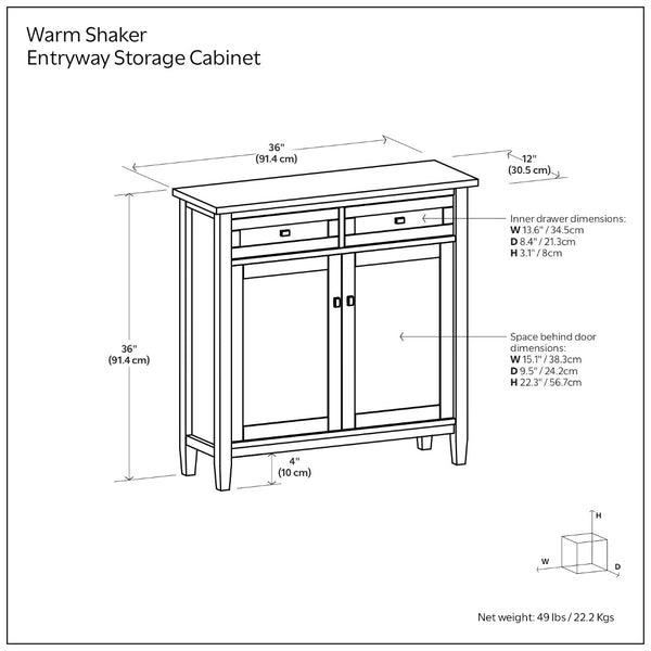 English Elm Warm Shaker Solid Wood Entryway Cabinet with Drawers and Adjustable Shelves in Golden Brown B136P436045