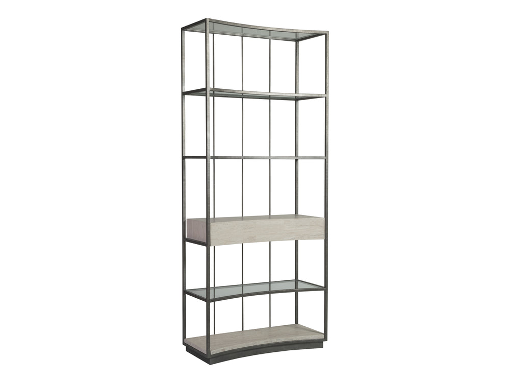 Lexington Artistica Home Cachet Etagere - Stunning Iron Base With White Vein Travertine And Tempered Glass Shelves For Elegance Silver Leaf Wood 2271-990