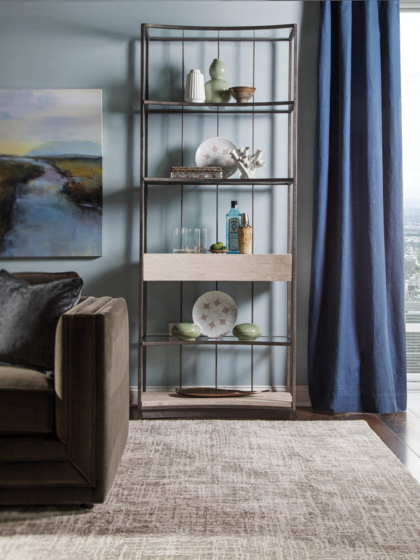 Lexington Artistica Home Cachet Etagere - Stunning Iron Base With White Vein Travertine And Tempered Glass Shelves For Elegance Silver Leaf Wood 2271-990