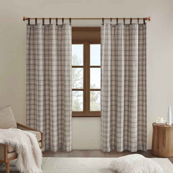 English Elm Plaid Faux Leather Tab Top Curtain Panel with Fleece Lining for Cozy Rustic Privacy and Insulation Multicolor 11.81 L x 10.04 W x 3.98 H B03598256