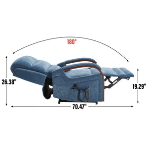 English Elm Power Lift Recliner Chair Chenille Upholstery Dual Motor Heat Massage Solid Wood Arms Blue W1803S00067
