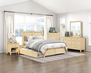 English Elm Contemporary Full Platform Bed Tall Headboard Natural Pine Wood Scandinavian Bedroom Frame B011S02456