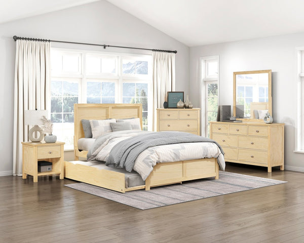 English Elm Contemporary Full Platform Bed Tall Headboard Natural Pine Wood Scandinavian Bedroom Frame B011S02456
