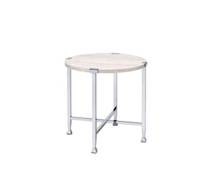 English Elm Brecon Modern Round End Table with Paper Veneer Wood Top and Metal X-Frame Support, 100lb Capacity Chrome,White Oak 31.25 L x 28 W x 4.75 H B2726P375339