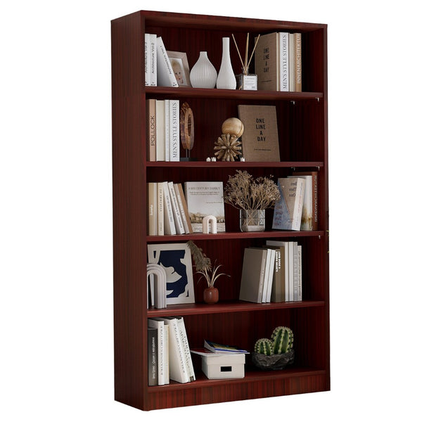 English Elm 5 Shelf Tall Cherry Wood Bookcase with Adjustable Shelves for Office or Bedroom T3623P418325