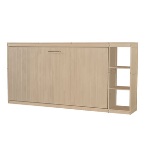 English Elm Twin Space-Saving Murphy Bed with Bookshelf and Fold-Down Desk, LVL/MDF, Compact Modern Design Natural GX002221AAN