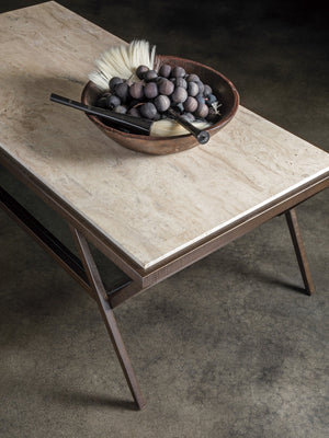 Lexington Artistica Home Adamo Cafe Cocktail Table - Unique Mixed Media Design With Steel Base And Elegant Glass Shelf Medium Brown Wood 2272-945