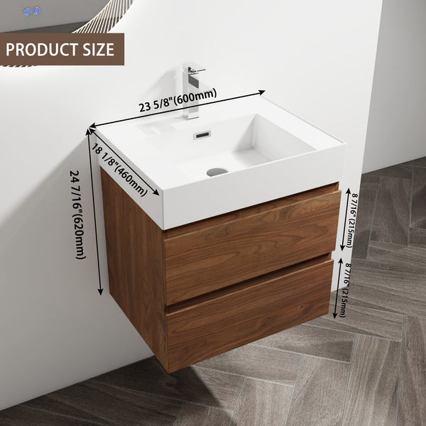English Elm 24" Wall-Mounted Bathroom Vanity With Stylish Resin Sink & Soft-Close Drawers For Modern Spaces W999S00199