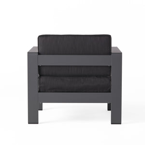 English Elm Christopher Knight Home® - CAPE Coastal Aluminum Outdoor 4-Piece Chat Set with Tempered Glass Table, Ergonomic Comfort and Space-Saving Style Gray CAPECORAL4PCSG