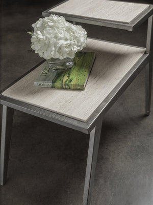 Lexington Artistica Home Adamo Silver Gray Side Table - Artistica Home's Unique Design With Tiled Shelves & Steel Base Elegance Silver Leaf Wood 2273-955