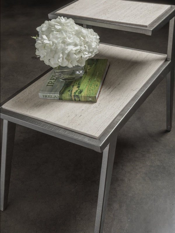 Lexington Artistica Home Adamo Silver Gray Side Table - Artistica Home's Unique Design With Tiled Shelves & Steel Base Elegance Silver Leaf Wood 2273-955