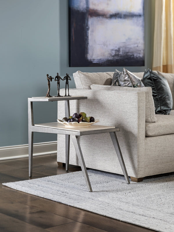 Lexington Artistica Home Adamo Silver Gray Side Table - Artistica Home's Unique Design With Tiled Shelves & Steel Base Elegance Silver Leaf Wood 2273-955