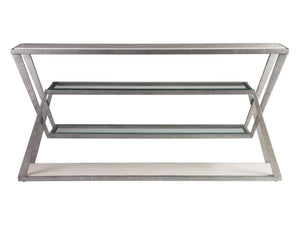 Lexington Artistica Home Adamo Silver Gray Console Table With Unique Travertine Top And Beveled Glass Shelves For Elegance Silver Leaf Wood 2273-966