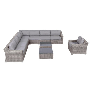 English Elm Fully Assembled 7-Person Wicker Patio Seating Group With Plush Cushions For Stylish Outdoor Relaxation B120S00128