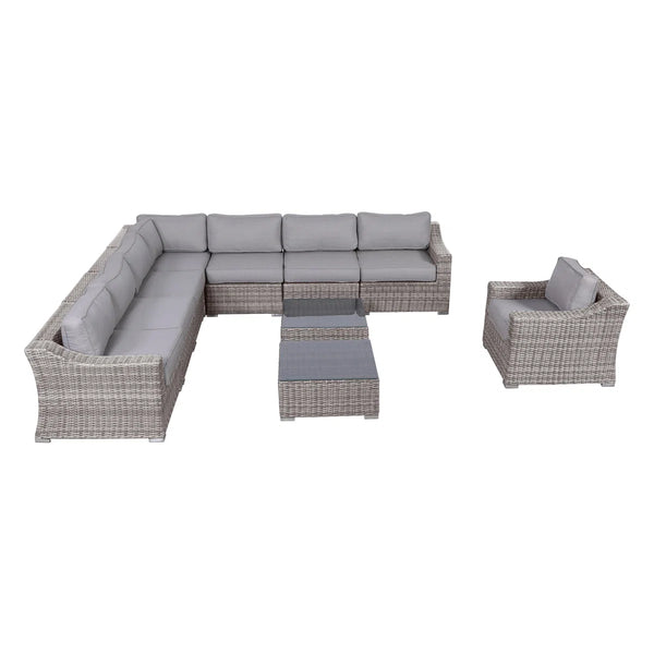 English Elm Fully Assembled 7-Person Wicker Patio Seating Group With Plush Cushions For Stylish Outdoor Relaxation B120S00128