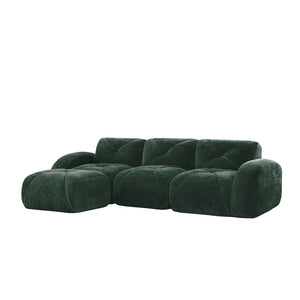 English Elm L-shaped Velvet Sectional Sofa Tufted Modular Seating with Ottoman for Living Room Green W714S01603