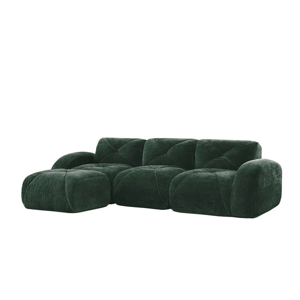 English Elm L-shaped Velvet Sectional Sofa Tufted Modular Seating with Ottoman for Living Room Green W714S01603