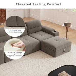 English Elm Modern Modular L-shaped sectional sofa 105-inch cloud deep-seat 4-seat cotton comfort with ottoman and storage Brown W3820S00009