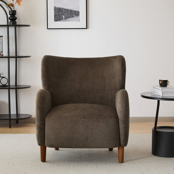 English Elm Christopher Knight Home® - Parmelee Upholstered Wingback Club chair in Velvet with Solid Wood Legs, Mid-Century Comfort Design Almond,Dark Brown,Teak 30.85 L x 30 W x 27 H N776P265764P