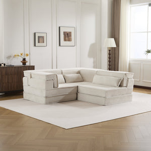 English Elm Compression Mahjong Sofa - Versatile Convertible Floor Bed, Soft Fleece, No Assembly, 3 Pillows W3723S00019