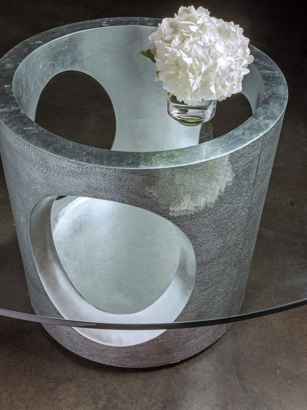 Lexington Artistica Home Circa Stunning Rectangular Dining Table With Unique Mixed Media Design And Elegant Silver Leaf Finish Silver Leaf Wood 2275-870-88c