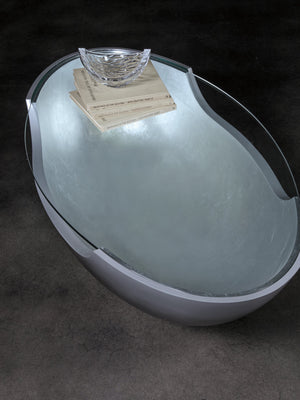 Lexington Artistica Home Circa Modern Oval Cocktail Table With Stunning Silver Gray Ombré Finish And Glass Top Design Silver Leaf Wood 2275-949