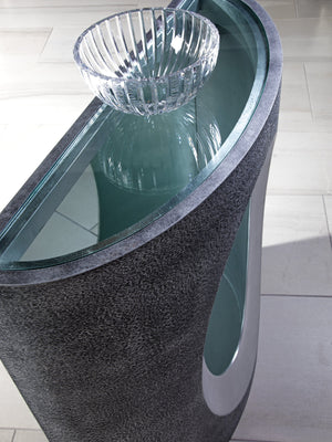 Lexington Artistica Home Circa Console Table - Modern Textured Gray Design With Silver Leaf Accents And Elegant Glass Top Silver Leaf Wood 2275-966