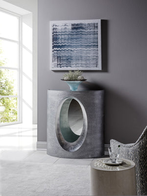 Lexington Artistica Home Circa Console Table - Modern Textured Gray Design With Silver Leaf Accents And Elegant Glass Top Silver Leaf Wood 2275-966