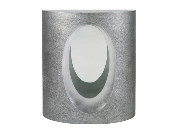 Lexington Artistica Home Circa Console Table - Modern Textured Gray Design With Silver Leaf Accents And Elegant Glass Top Silver Leaf Wood 2275-966