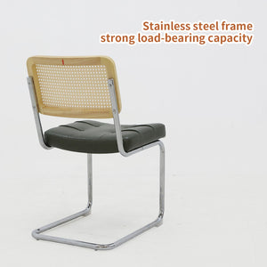 English Elm Dining Chairs Set of 4 Velvet Seat Woven Rattan Back Chrome Cantilever Frame Dark Green W2105S00002