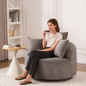 English Elm 360° Swivel Chair upholstered barrel accent chair with plush high-resilience foam and pillows for comfort Gray W2231P261425