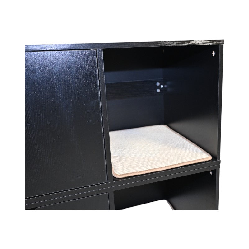 English Elm 35.83" Modern Black Cat Litter Box Enclosure with Durable PB/MDF Build and Corrugated Scratch Pad W1412P271585