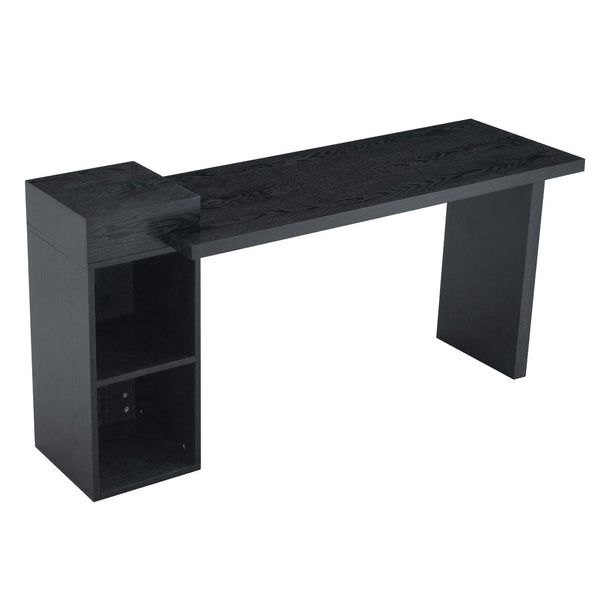 English Elm Modern Wood Grain Console Table with Two Tier Shelving for Entryway or Living Room Black W3875S00030