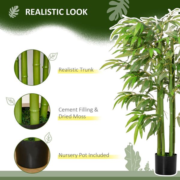 English Elm HOMCOM Lifelike 4.5FT Artificial Bamboo Tree in Black Nursery Pot, 924 Leaves, Maintenance-Free Elegance W2225P229160