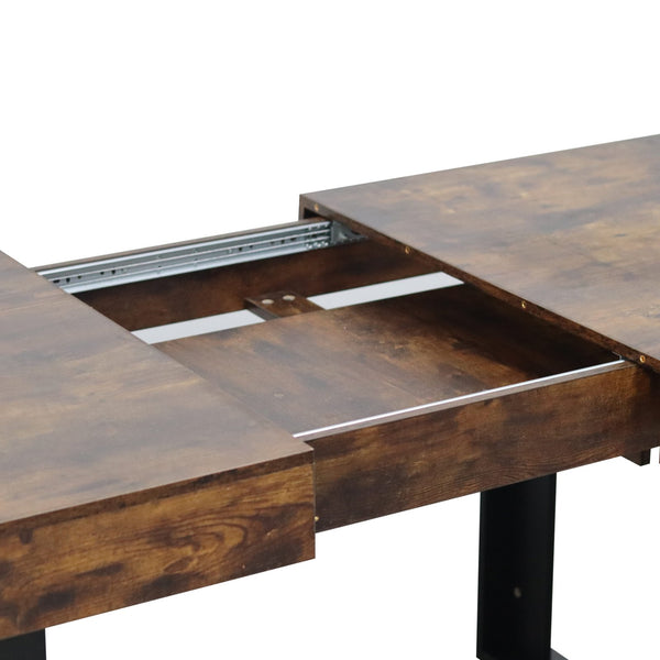 English Elm Extendable Faux Marble Dining Table with V-Legs — Sleek Expandable Conference & Kitchen Centerpiece for 6–10 Deep Rustic Brown W1347S00002