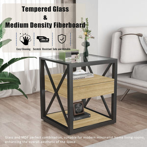 English Elm Set Of 2 Modern End Tables With Drawer - Industrial Style Nightstands For Stylish Storage & Decor W241P246921-GIGA