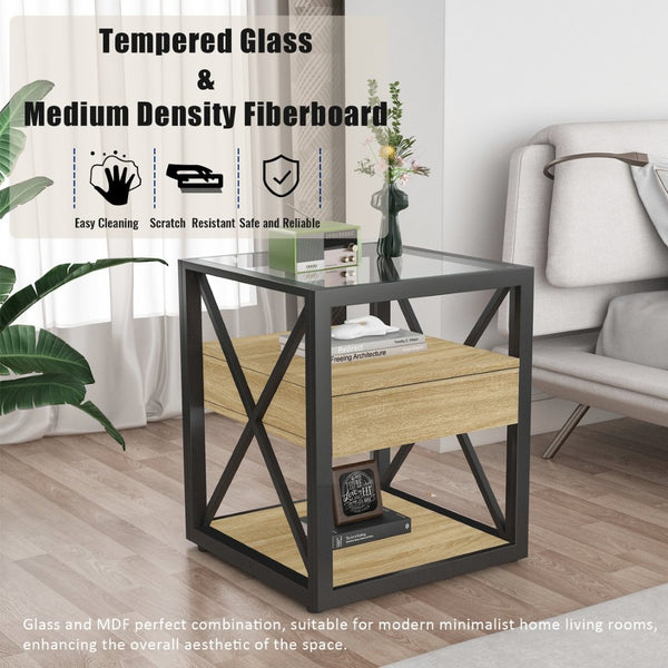 English Elm Set Of 2 Modern End Tables With Drawer - Industrial Style Nightstands For Stylish Storage & Decor W241P246921-GIGA