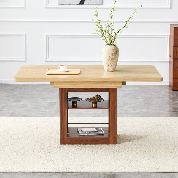 English Elm An Extendable Mdf Dining Table with Open Shelf Storage Seats up to Eight Walnut,Wood W1151S04624